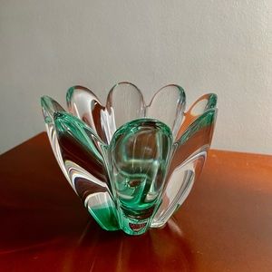 Orrefors, Green Mayflower, petal bowl- Jan Johansson 5”.